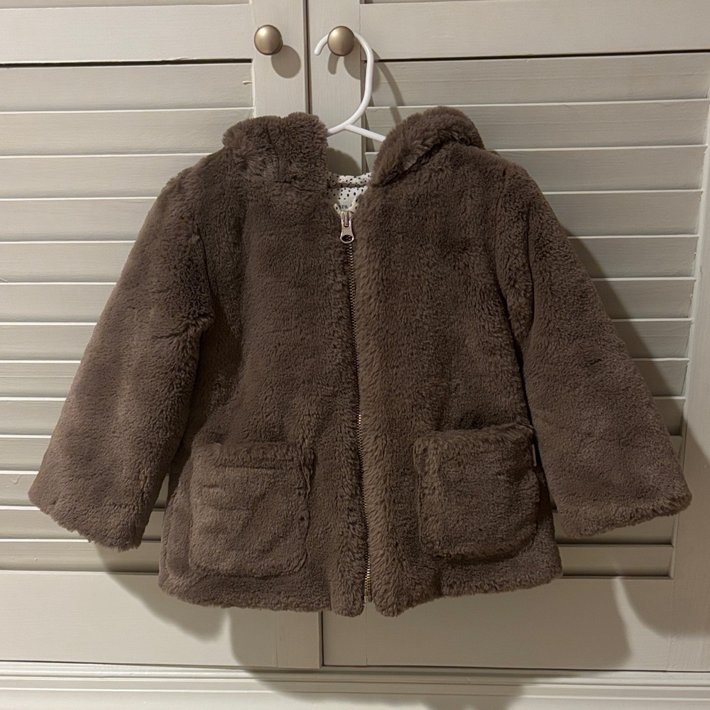 Zara Girls Faux Fur Jacket, brown, sz 2-3y